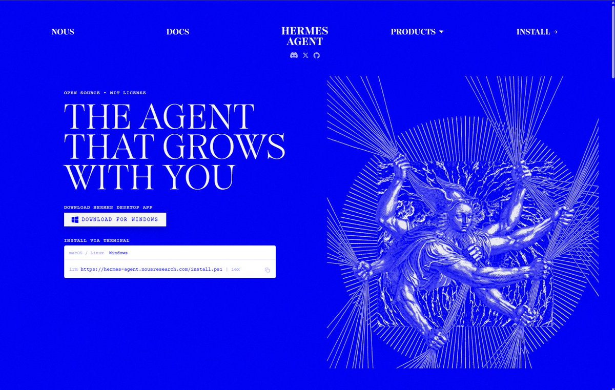 thehaaji's tweet photo. @NousResearch Please fix the homepage design that blue is way too intense and hurts the eyes. Hermes deserves a cleaner, softer, more polished UI https://t.co/PwsZPsiJ7U