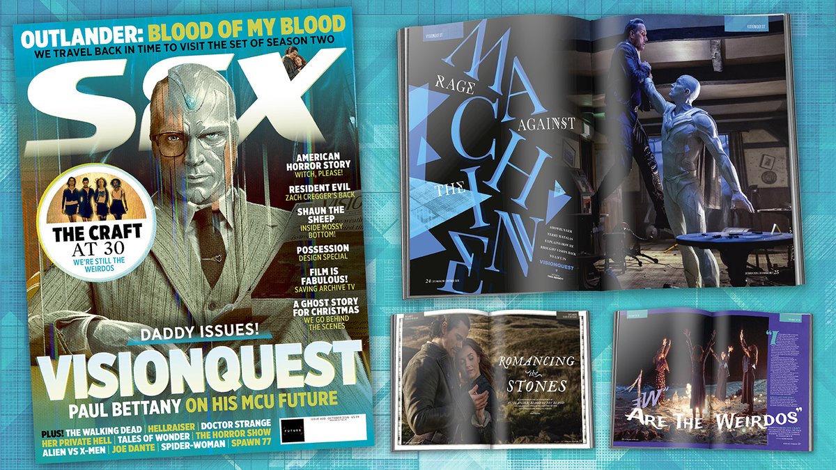 SFXmagazine's tweet photo. Paul Bettany's Vision is on the cover of SFX issue 409, as we preview new MCU show VisionQuest. Also inside: Resident Evil, Outlander: Blood Of My Blood, American Horror Story, 30 years of The Craft, and more!
More info: https://t.co/kBsB5giZ3d
Buy online: https://t.co/DpYZjxj41z https://t.co/eiYQvac9VF