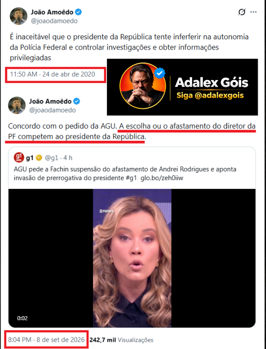 adalexgois's tweet photo. Como ter o mínimo de respeito por essa gente?? Impossível!!!

- Amoedo quando Bolsonaro era o Presidente:
Amoedo(@joaodamoedo) quando Bolsonaro, seguindo a Constituição brasileira, indicou o Alexandre Ramagem(@delegadoramagem): 
"Inaceitável 'interferência' na Polícia Federal".

- Amoedo quando Lula é Presidente e defendendo Moraes:
"Concordo com a interferência na Polícia Federal".