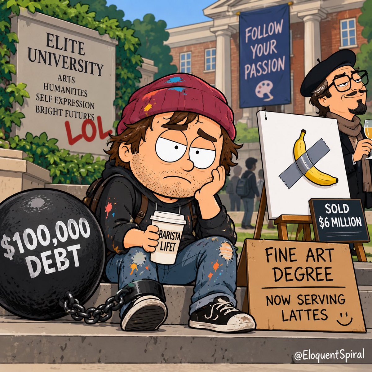 EloquentSpiral's tweet photo. @unusual_whales $100K art degree.
“Congrats! Starbucks is hiring.”
A sucker is born every day. #College https://t.co/gVo22vLELQ