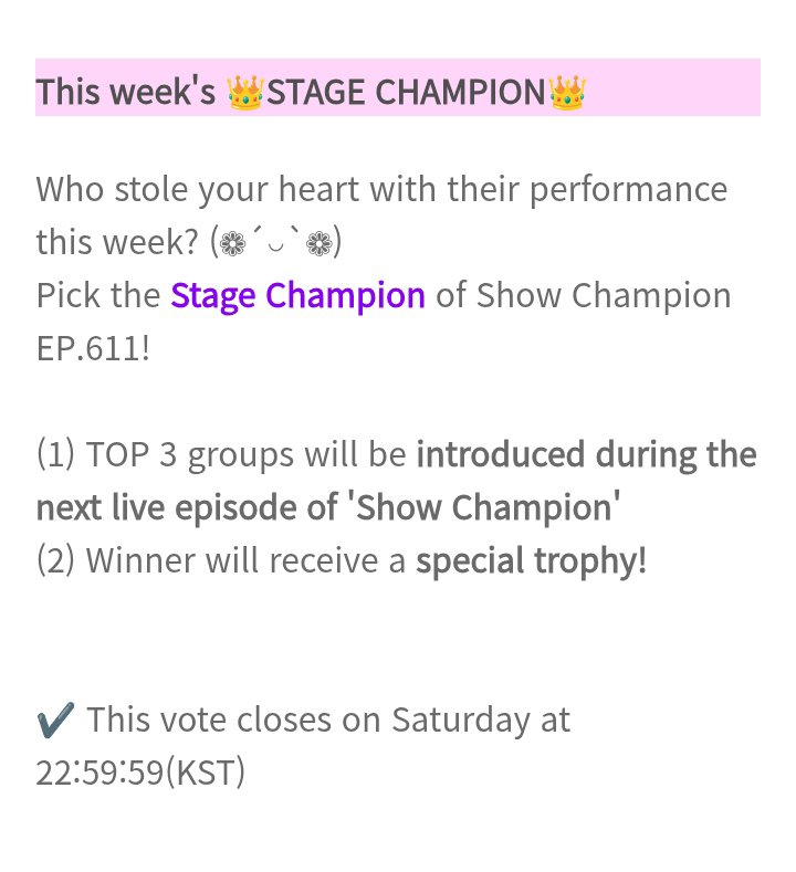 ENHYPENVTID's tweet photo. [STAGE CHAMPION] IDOL CHAMP 

ENGENEs, vote #ENHYPEN "Highlight" di aplikasi Idol Champ! 🏆 

Jangan lupa collect 🙌🏻

📅 Selesai: 12 September, 20:59 WIB 
🗳️ 1 vote = 10 ❤️/💙 (unlimited voting)
🔗 https://t.co/HUgkkRQrFn

#엔하이픈 https://t.co/kn0dJgWQzl