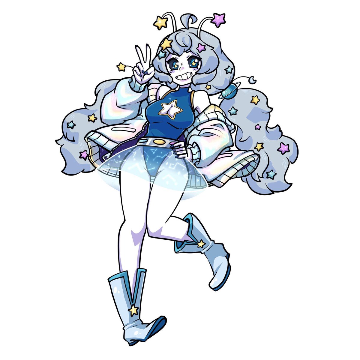 LunalyHoshi's tweet photo. Since I’m from the cosmos, do I make a cute alien? UwU

#Lunalyllust by @didjartikon in the style of Monster Prom https://t.co/Y4QlSoa1Is