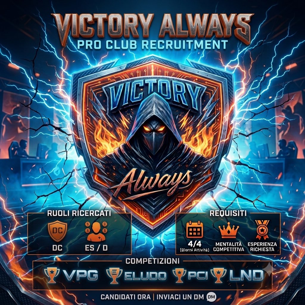 Victory_Always_'s tweet photo. Victory Always cerca ultimi innesti per completare l’organico in vista della prossima stagione competitiva in:
ELUDO B
PCI A
VPG D
LND ADVANCE

Cerchiamo i ruoli:
- DC
- ED

Requisiti:
-  Disponibilità 4/4
- Minimo 16 anni
- Serietà ed esperienza

👉Contattami in DM 👈 https://t.co/yOyORDsaba