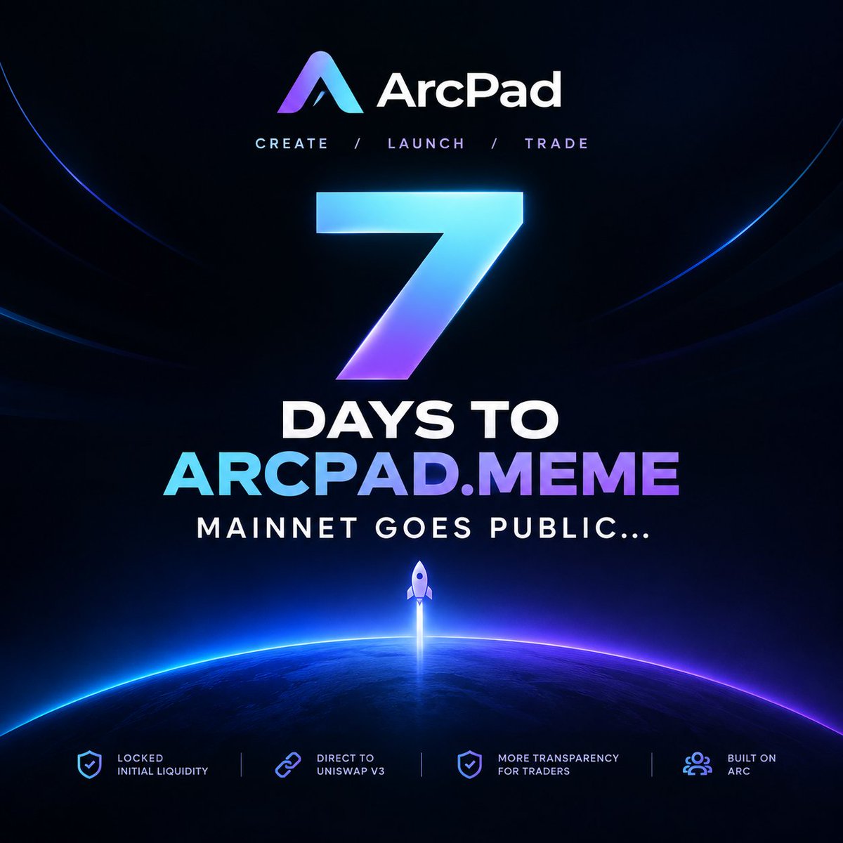 arcpad_meme's tweet photo. 7 DAYS TO GO. β³π₯
https://t.co/QU2jAQscof mainnet is about to go PUBLIC.
No migration.
Locked initial liquidity.
Direct launch into Uniswap V3.
The next wave of token launches starts here. π
Are you ready?π₯π₯
#ArcPad #Arc #Crypto #DeFi https://t.co/qG2eqRGqfm