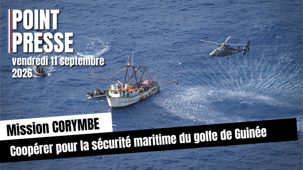 Armees_Gouv's tweet photo. [🎙️ Point presse] Coopérer pour la sécurité maritime du golfe de Guinée 🌊

Ce vendredi 11 septembre à 11h, le capitaine de vaisseau Gauthier, commandant du porte-hélicoptère amphibie déployé pour la mission CORYMBE, présentera en visioconférence les enjeux de ce déploiement. https://t.co/rrIesRqotz