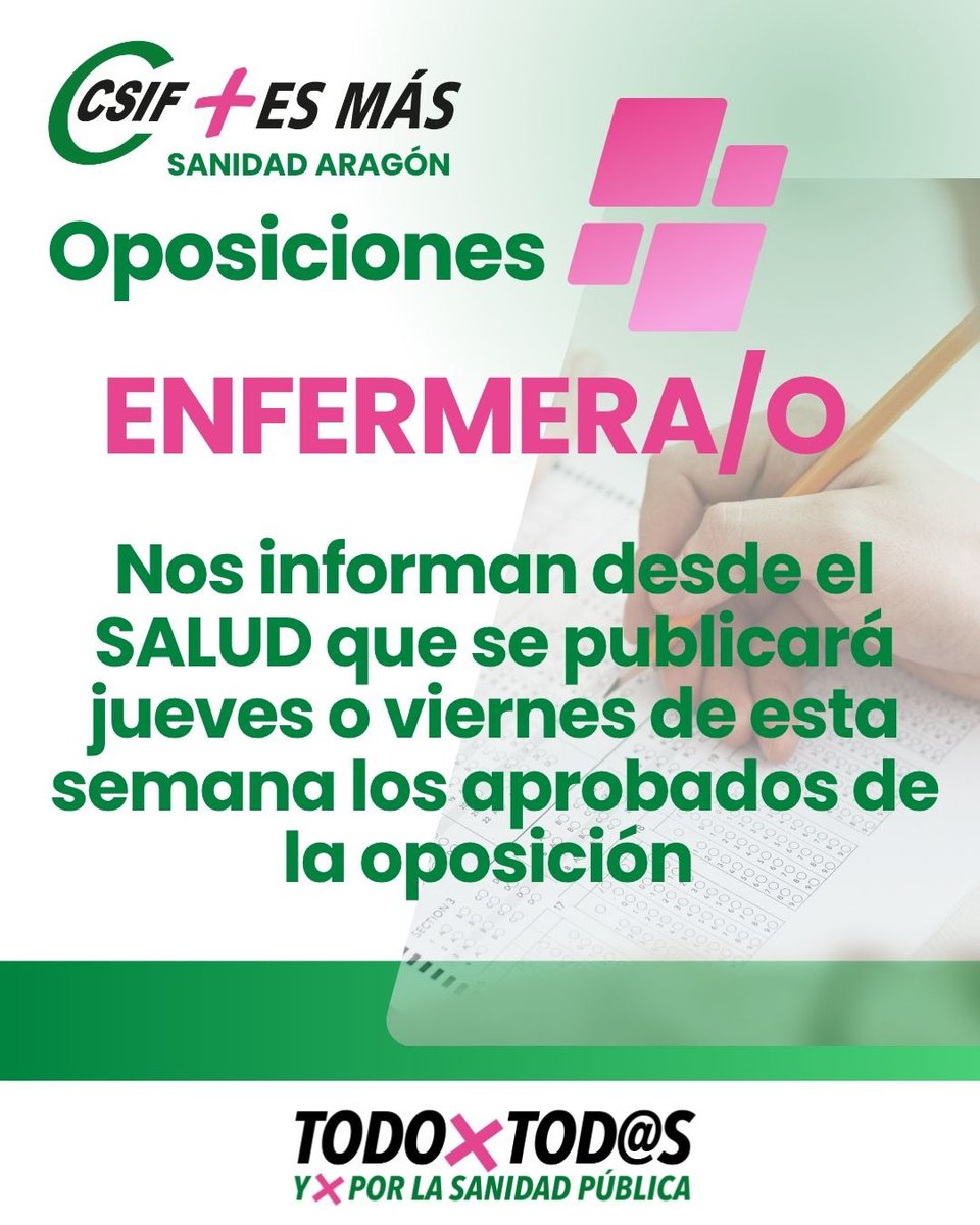 CSIFSanidadAR's tweet photo. OPE ENFERMEROS/AS
📢Tras la insistencia de CSIF en la solicitud de publicación de los listados de la OPE de Enfermeros/as.
🗣️Nos comunican su publicacion antes de finalizar esta semana.
📱https://t.co/m0VulKc1Fr https://t.co/5wn7SA55hN