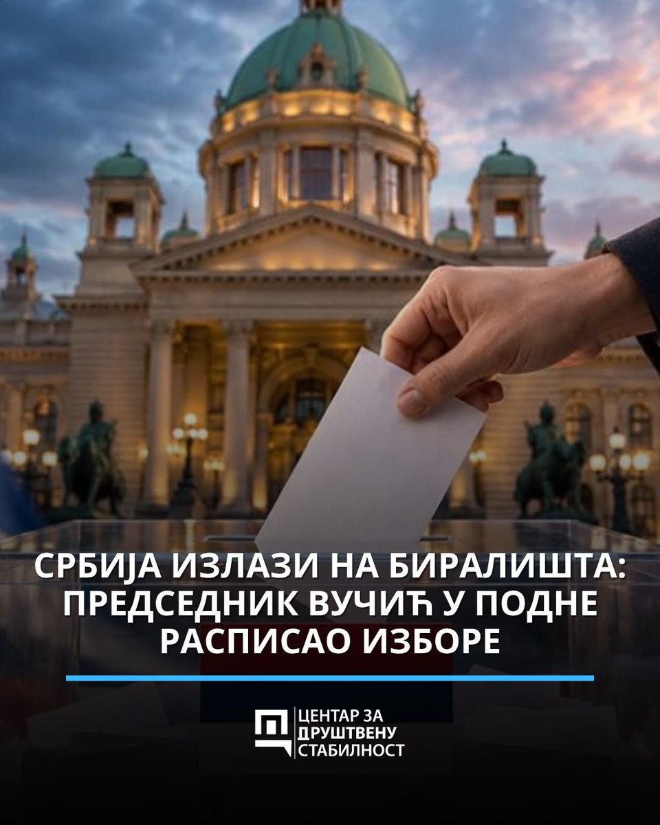 centarzds's tweet photo. 🇷🇸 Председник Републике Србије @avucic донео је Указ о распуштању Народне скупштине и одлуку о расписивању ванредних парламентарних избора!

Избори ће бити одржани у недељу, 25. октобра. Председник Вучић рекао је да су Србији потребни изборни резултати који ће јасно показати вољу грађана. Изјавио је да су претходне године биле пуне изазова, али да је наша земља успела да сачува мир и стабилност и да буде најбрже растућа економија у Европи. 

Грађани Србије добили су прилику да изађу на биралишта и изаберу коме ће указати поверење да води државу у наредне четири године. Надамо се да ће сви актери на изборима водити фер кампању и да ће признати резултате избора. То су демократске тековине којих не смемо да се одрекнемо.