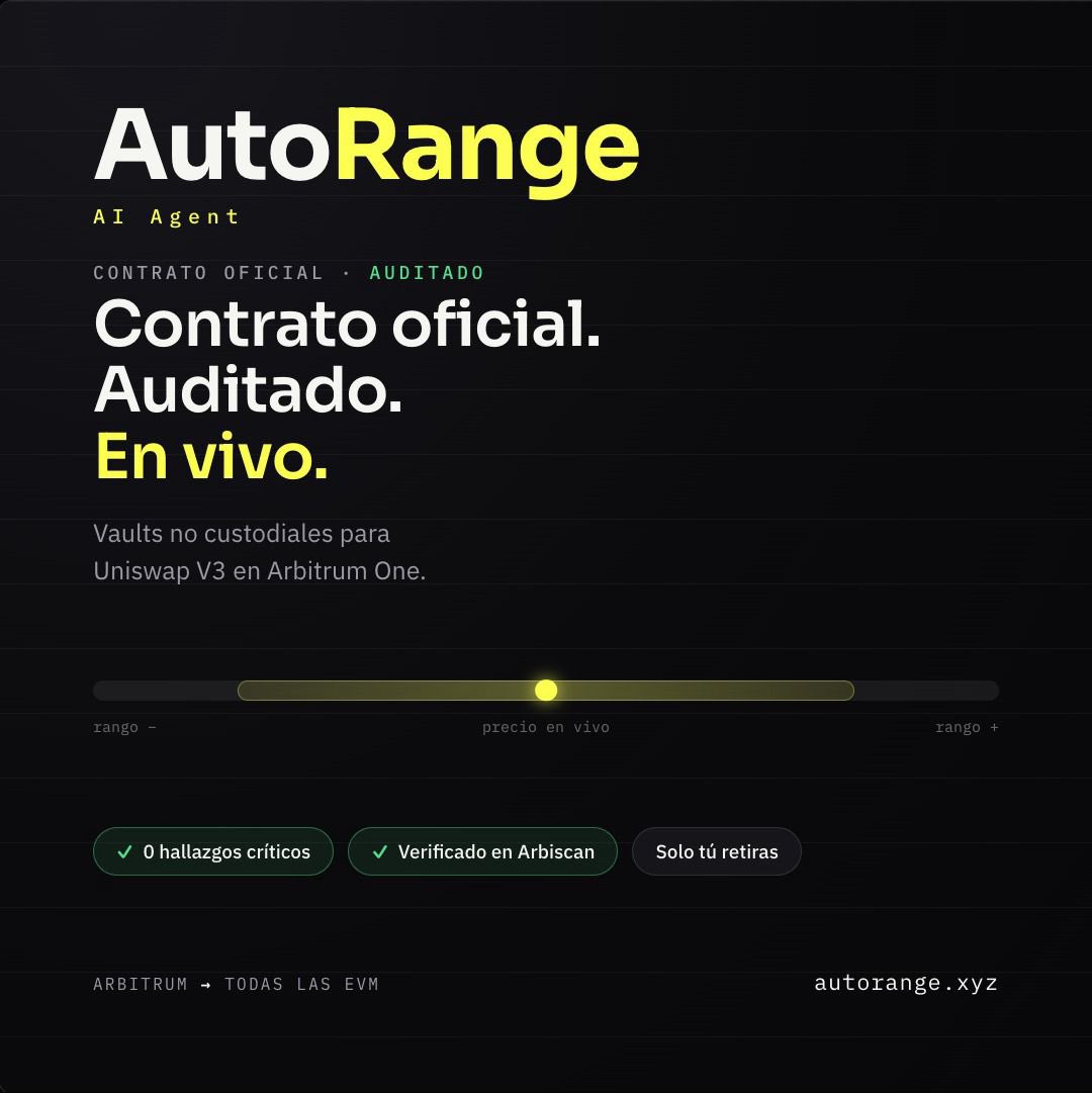 AutoRangexyz's tweet photo. Official contract.
Audited.
Live.

Non-custodial vaults for @Uniswap V3.

✓ 0 critical findings  
✓ Verified on @arbitrum  
✓ Only you can withdraw  

@AutoRangexyz https://t.co/hbUx9YLiZj
