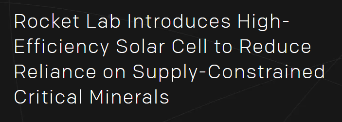 SpaceInvestor_D's tweet photo. $RKLB: Rocket Lab just removed a major choke point from satellite solar power.

For more than 30 years, high-performance space solar cells have relied on germanium wafers. In the US, germanium metal imports collapsed 67% in 2025 after China’s export ban, while the USGS average price more than doubled to $4,100/kg.

Rocket Lab’s new IMM Apex eliminates the germanium substrate while delivering:

• 31.5% beginning-of-life efficiency
• 40% lower cell mass
• Drop-in mechanical and electrical compatibility
• Multi-100 kW production capacity
• Radiation-hardened performance

This is a game changer.