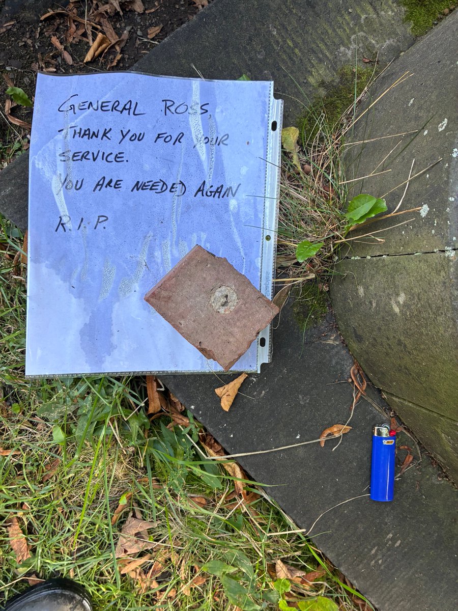 itsrobroberts's tweet photo. Someone has left this note - and this lighter! - at the Halifax grave of Maj.-Gen. Robert Ross, the British military man who burned down the White House. https://t.co/E2hdYcWm1s