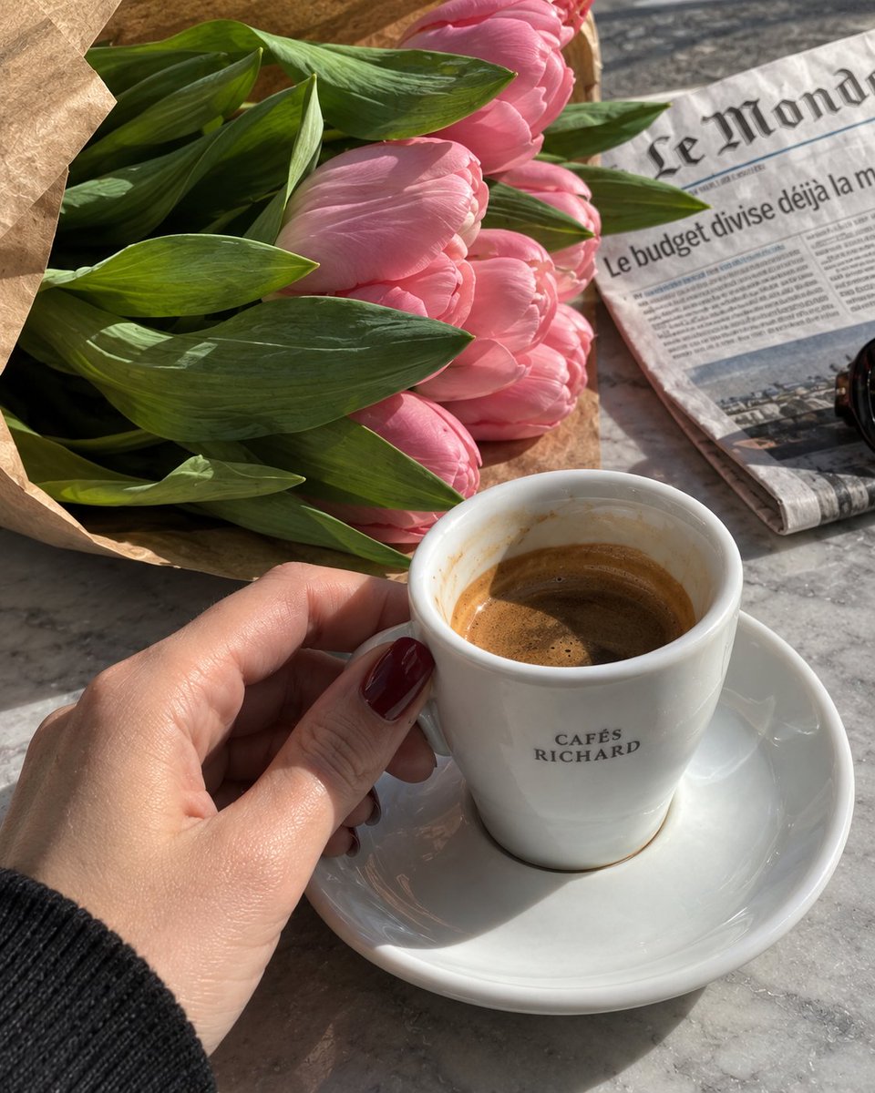 geniuswomanvibe's tweet photo. pink tulips, a warm cup of coffee and paris vibes... ☕️🥐🌷 https://t.co/VVlX6DUkZz