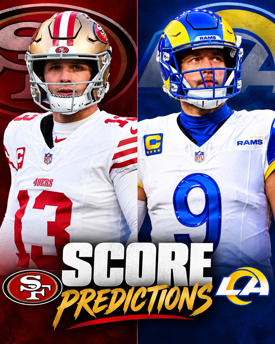 OurSf49ers's tweet photo. Drop your score predictions below for the #49ers Vs #Rams ⬇️ https://t.co/jR4rHO3GPy