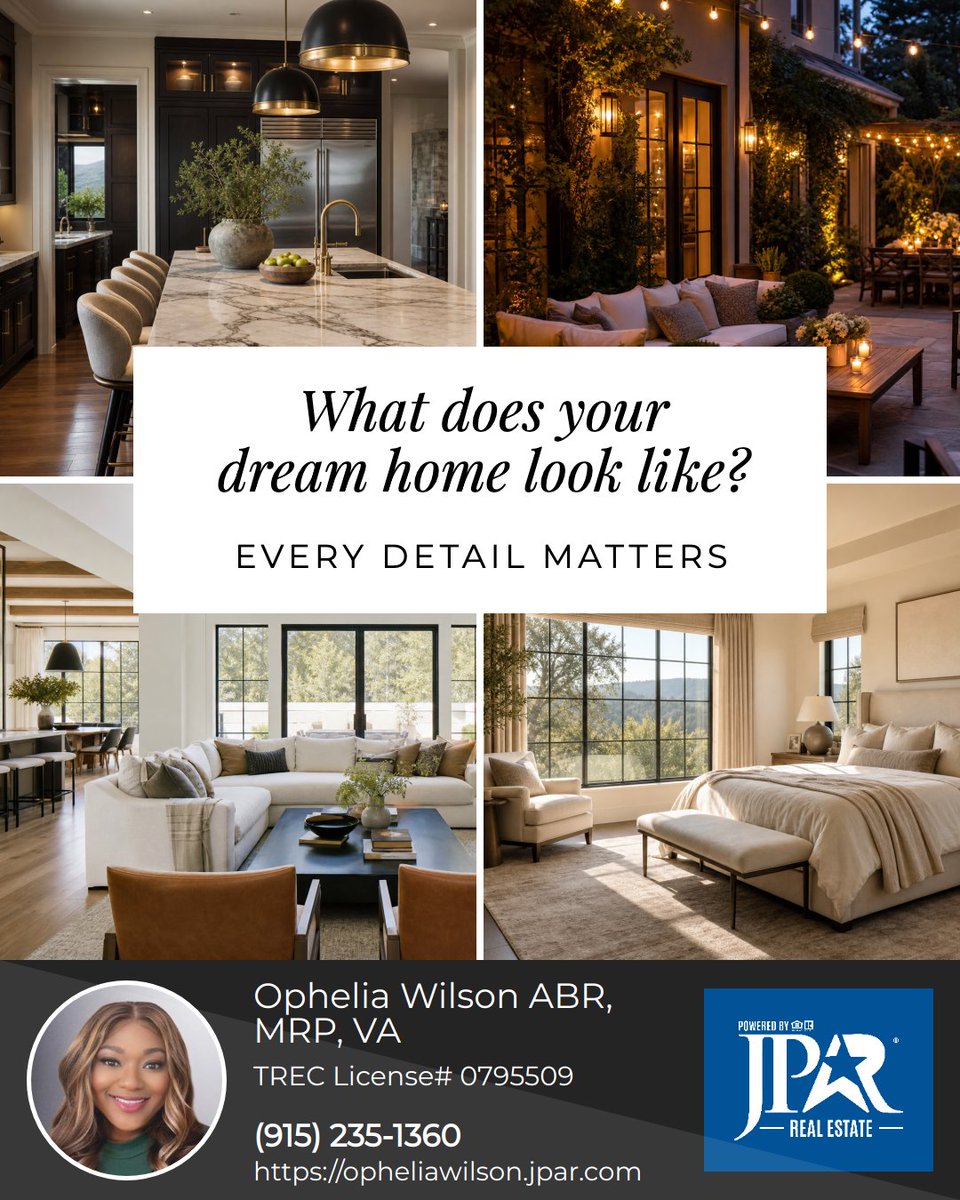 Phelia101's tweet photo. If you could borrow one feature from every dream home you've saved, what makes the cut? 🏡✨

🍳 Chef's kitchen
🌿 Garden terrace
☀️ Light-filled living room
🛏️ Relaxing bedroom retreat

What's your non-negotiable?

#elpaso #elpasorealtor #texasrealtor #houstonrealtor https://t.co/js4LTZSAgD