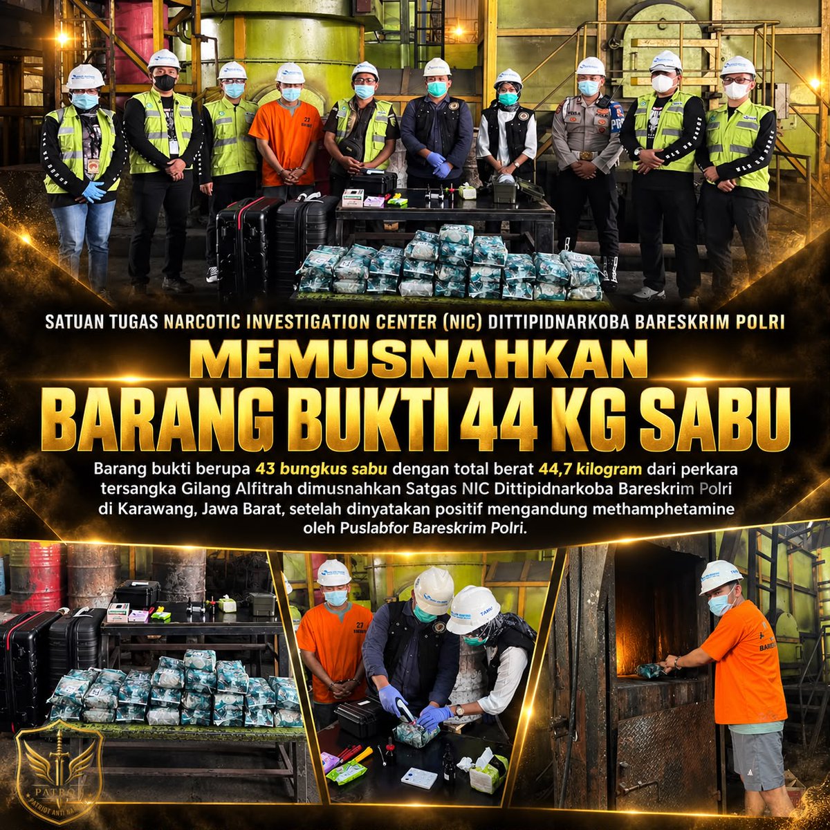 DimasPeteriand3's tweet photo. Barang bukti dari perkara Gilang Alfitrah di Karawang dimusnahkan dengan incinerator setelah dinyatakan positif methamphetamine. #LawanNarkoba #DittipidNarkoba #BareskrimPolri https://t.co/3CdSPzSmyB