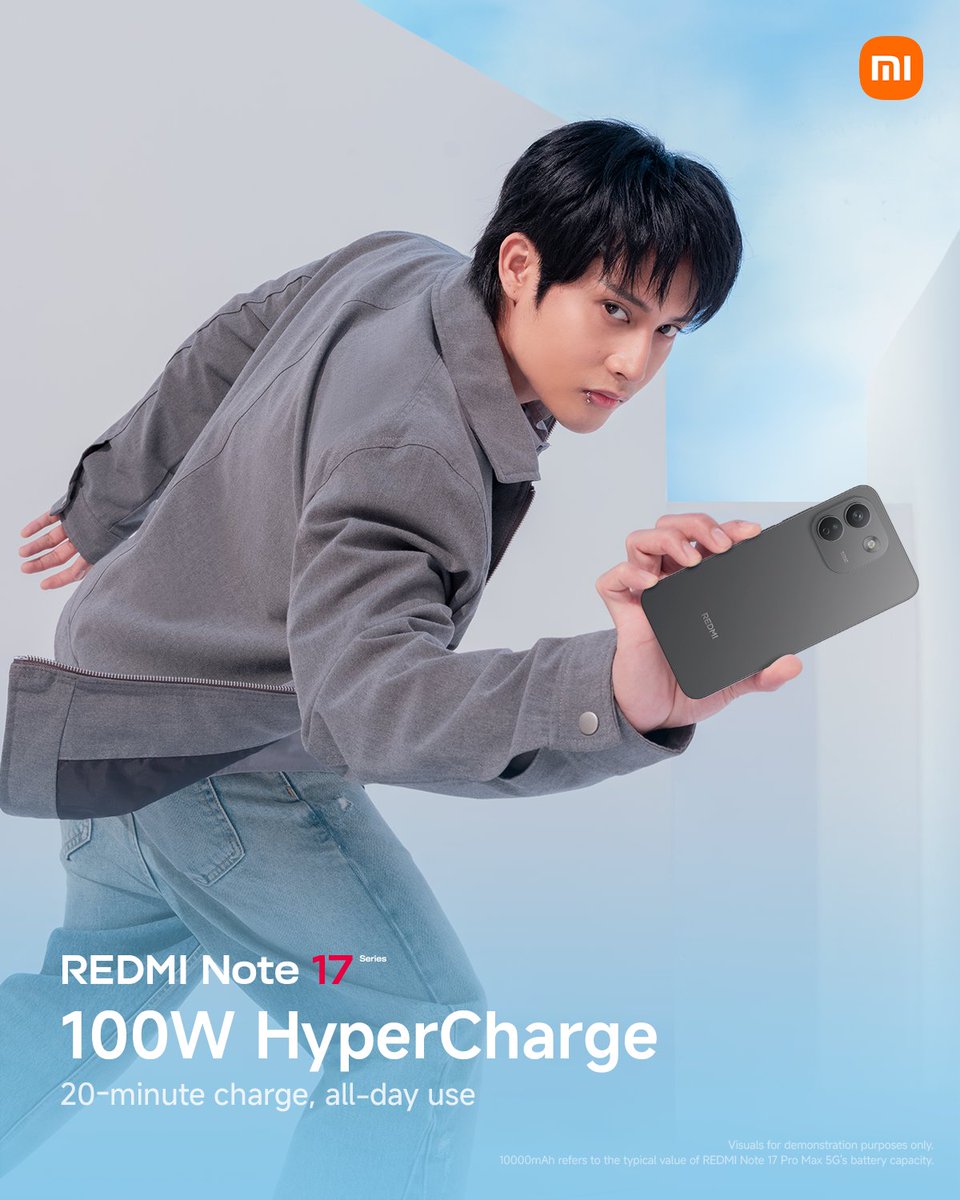 Xiaomi_PH's tweet photo. Power up and hit the road. ⚡🐥

Low battery? Ken won’t keep you waiting. Get back up in no time with 100W HyperCharge on the #REDMINote17ProMax5G.

#REDMINote17Series #REDMINote17SeriesxSB19 #TitanPowerGoMax https://t.co/tXJI0wMSMX