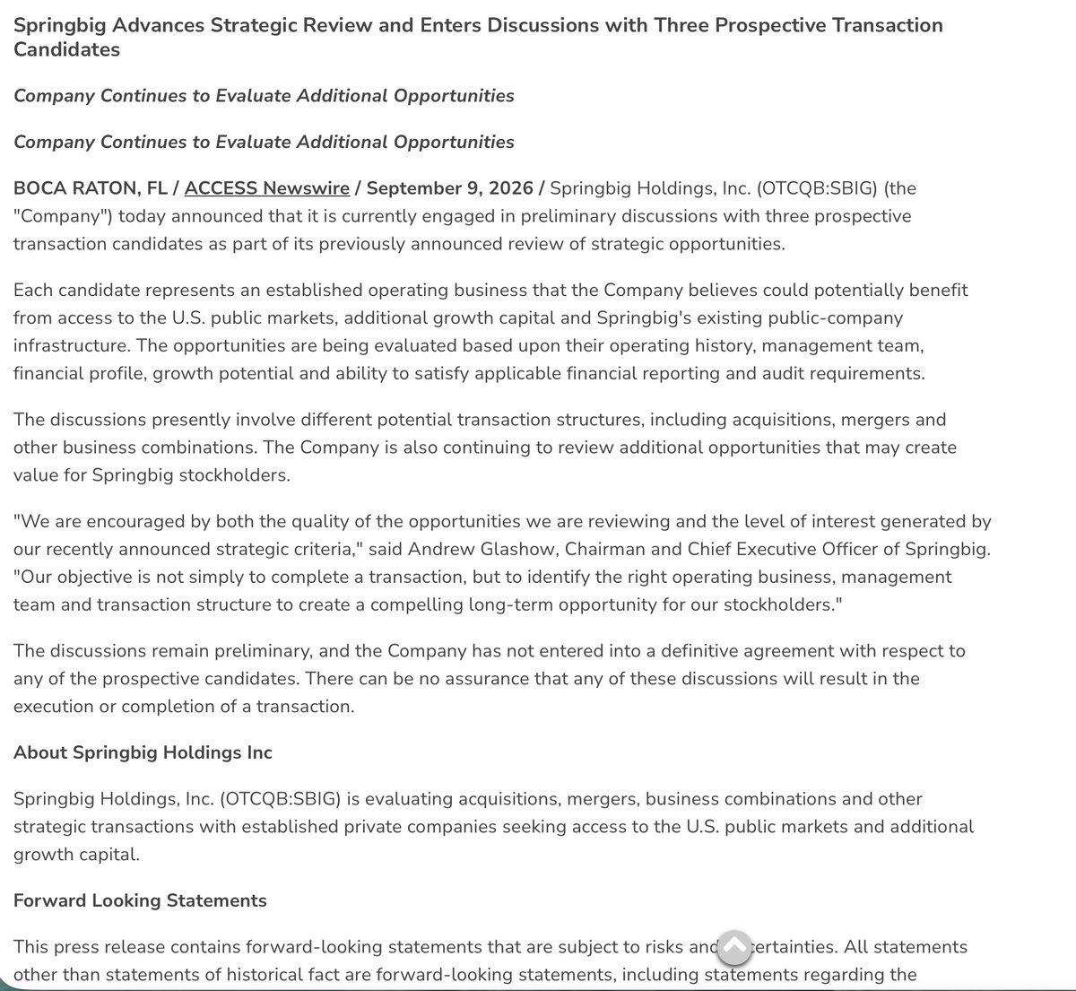 Valusocial's tweet photo. $SBIG Advances Strategic Review and Enters Discussions with Three Prospective Transaction Candidates https://t.co/4kIPWwyVgx #newtothestreet#AI #wsj #nytimes #business #reuters #IHub_StockPosts #forbes #yahoofinance #cnn #bet #foxnews #latimes #MSN #usatoday #barronsonline https://t.co/hPQFjBFpZn