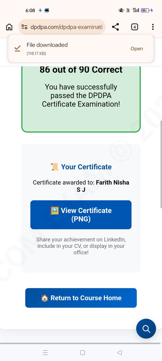 farithnishasj's tweet photo. Certificate of completion on "Digital Personal Data Protection Act, 2023" @farithnishasj https://t.co/S2SSPzgiRF