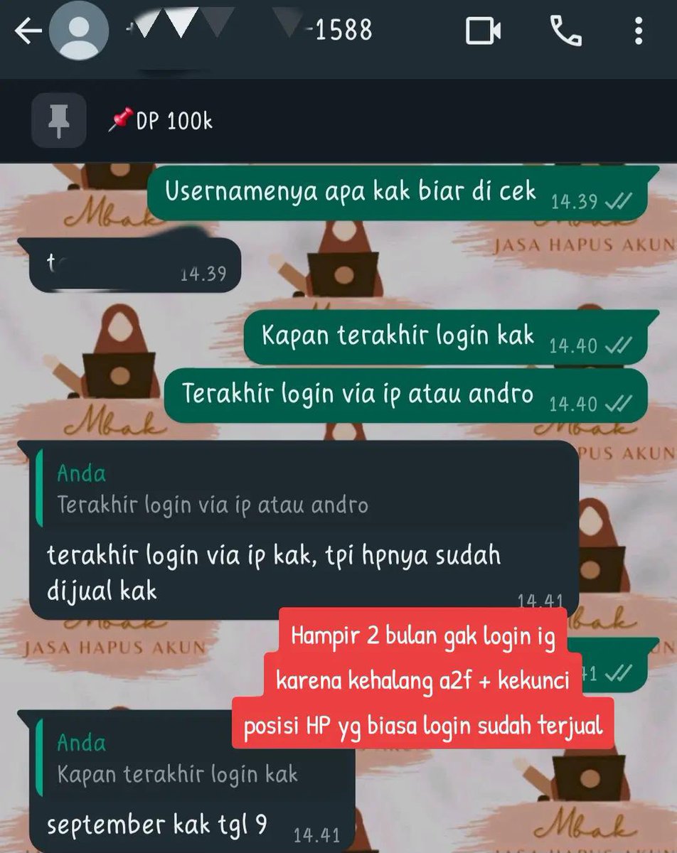 mbajasarecovery's tweet photo. MBAK OPEN JASA PEMULIHAN AKUN | UNSUS UNSUSPEND &amp; HAPUS AKUN SOSMED

🤎LUPA PASWORD/KE HACK
🤎JASA SADAP WA/ LACAK LOKASI
🤎JASA HAPUS AKUN
🤎JASA HACK/PULIHKAN AKUN EMAIL,GMAIL,INSTAGRAM,TWITER, FB,TIKTOK,LINE DLL  

WAWA MIMIN DI PROFIL YAH❗️
#zonauang https://t.co/LjaIc2YDhL