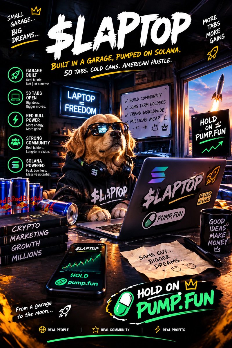 Laptop_memecoin's tweet photo. 💻 Built in a garage. Powered by 50 tabs, cold Red Bulls &amp; pure hustle.

$LAPTOP isn’t here for a quick moment. We’re building community,bringing in long-term holders,turning hustle into movement.

🚀 Watch it. Join it. HOLD on https://t.co/uKPfiFqDOQ.

https://t.co/UibR7YSMm4 https://t.co/AUMkVYlHaV