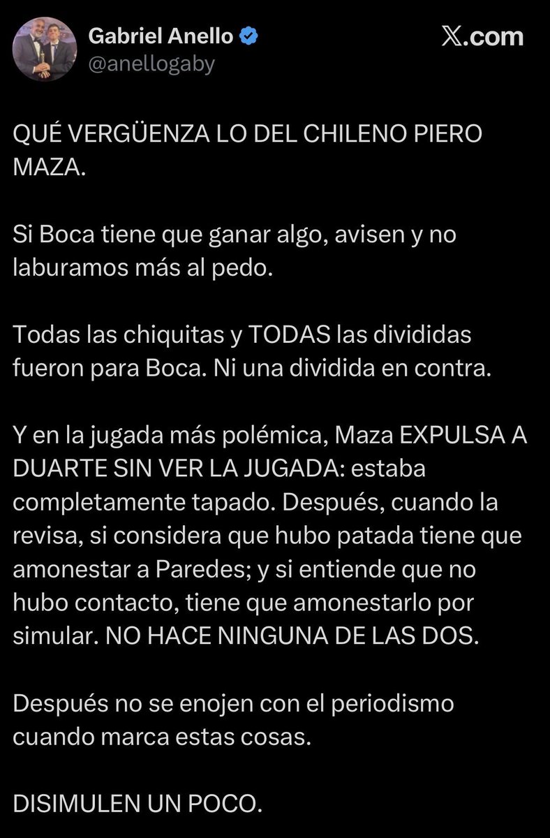 cladaco's tweet photo. Bueno, este al menos confiesa que labura para que Boca no gane nada.
Celebro la honestidad que en otros casos le falta. https://t.co/K56QsoYrlq