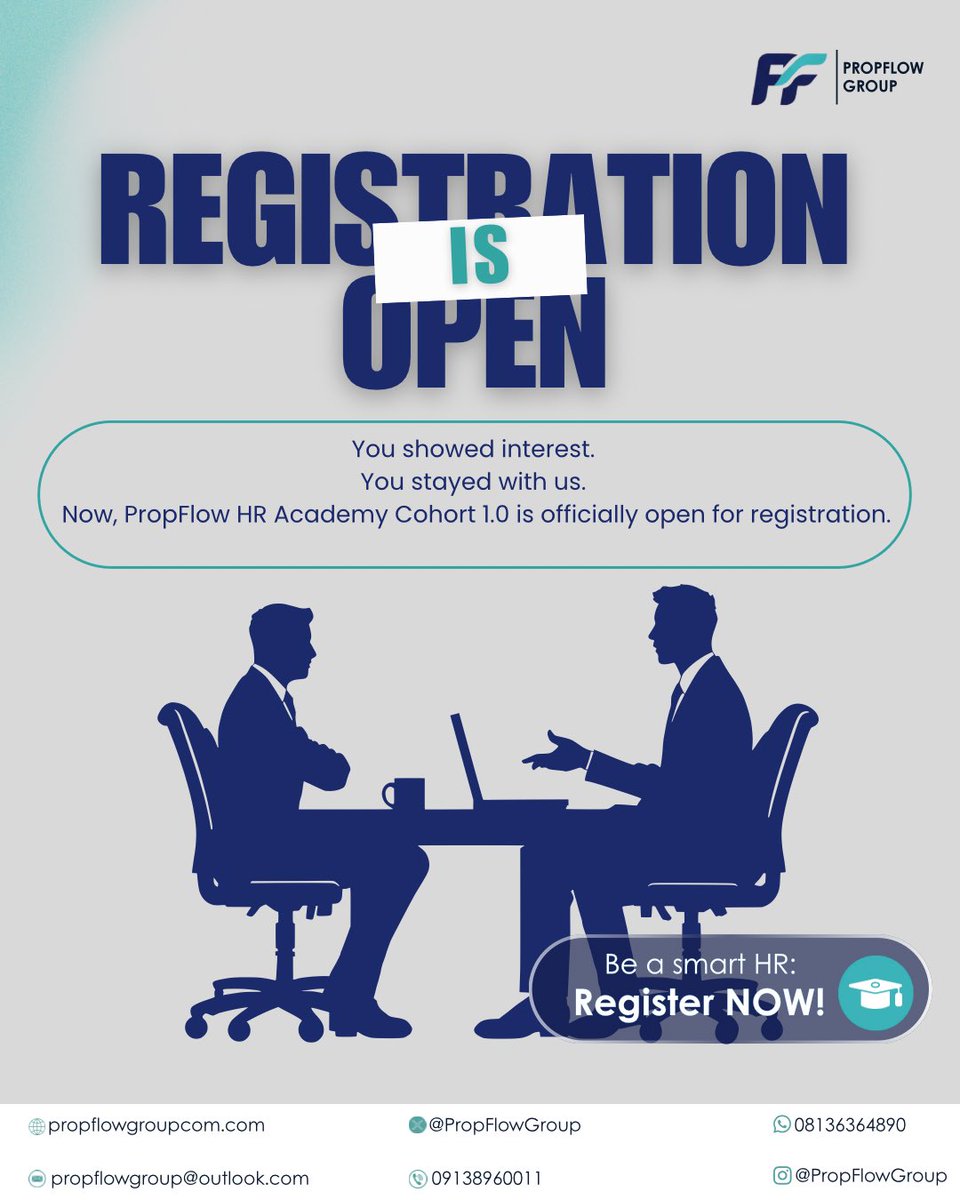 PropflowGroup's tweet photo. YOU WERE ON THE WAITLIST.
NOW IT’S TIME TO GET IN.

You showed interest. You stayed with us. Now, PropFlow HR Academy Cohort 1.0 is officially open for registration and starts October 10, 2026.
Register here:
⁠ https://t.co/O1ffql2cgb

#PropFlowHRAcademy #PropFlowGroup #HRCareer https://t.co/NP5d42jead