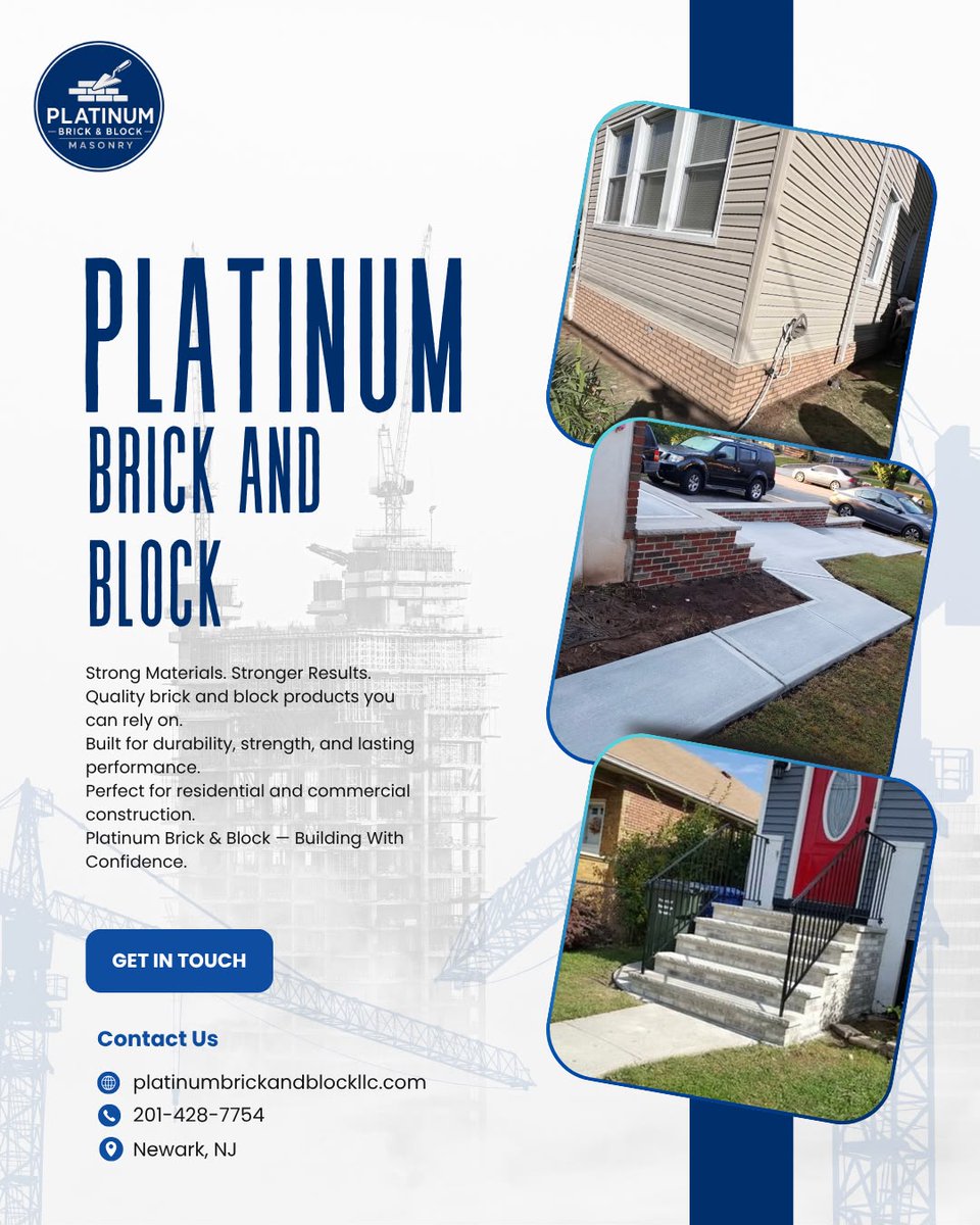 platinumBBLLC's tweet photo. Strong work starts with a solid foundation. 🧱

At Platinum Brick &amp; Block LLC, we bring quality craftsmanship, attention to detail, and dependable service to every project.

📍 Newark, NJ
📞 201-428-7754
🌐 https://t.co/StA0XzviGe

#PlatinumBrickAndBlock #Masonry #Brickwork https://t.co/mCYtHyPUsM