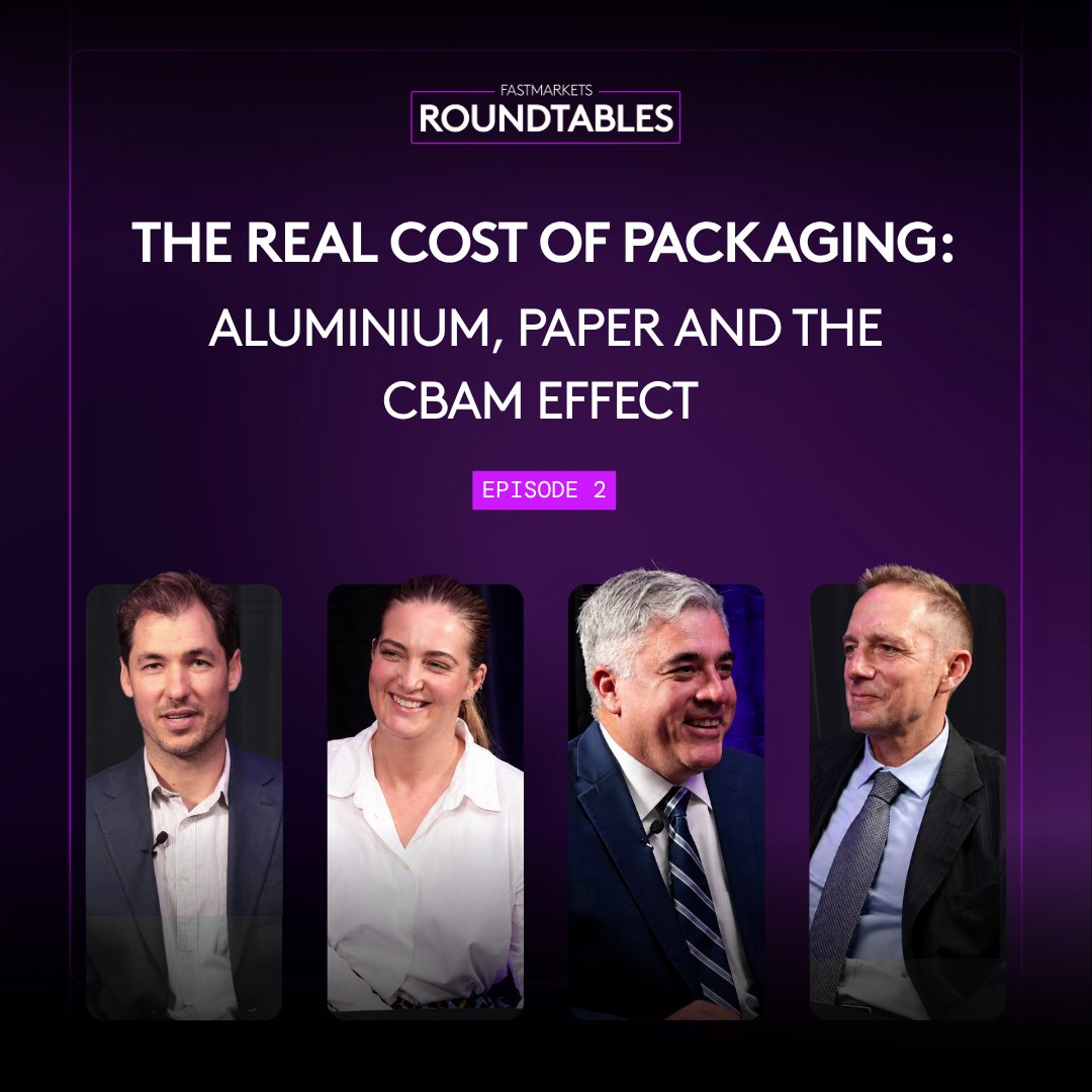 Fastmarkets's tweet photo. 📦 What really drives packaging costs?

See how CBAM, energy markets and recycled materials are reshaping aluminium and paper packaging.

🎥 Watch now: https://t.co/yUUdh9CSSa 

#Packaging #Procurement #SupplyChain #MarketIntelligence #FastmarketsRoundtables https://t.co/1NBirdCuu9
