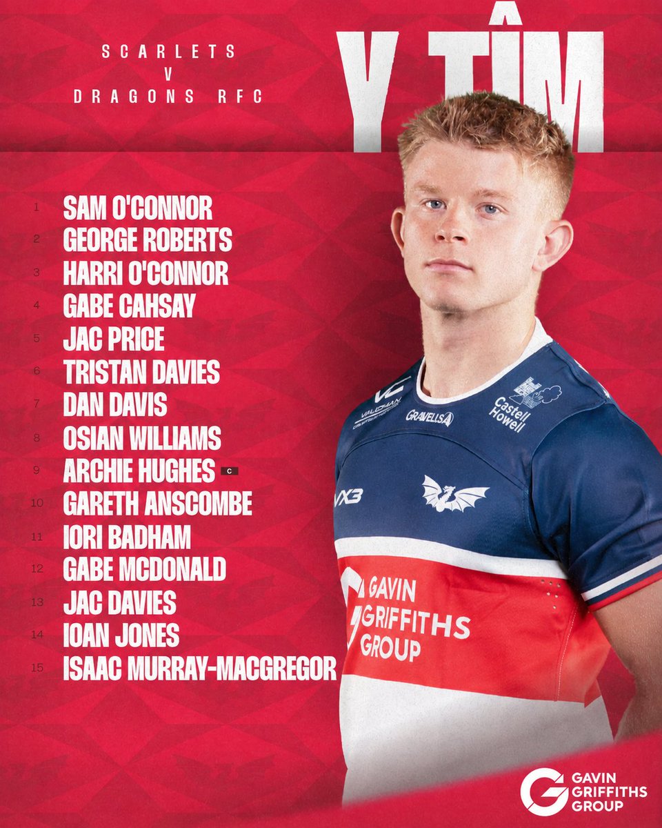 scarlets_rugby's tweet photo. The Scarlets team to face @dragonsrfc on Friday evening in a pre-season fixture at @llandoveryrfc Church Bank 🔴

🏉 KO 7pm
🫡 Scrum-half Archie Hughes to skipper

Tîm y Scarlets i wynebu'r Dreigiau ar nos Wener ym Manc yr Eglwys, Llanymddyfri.

#YmaOHyd https://t.co/He9jS40DMy