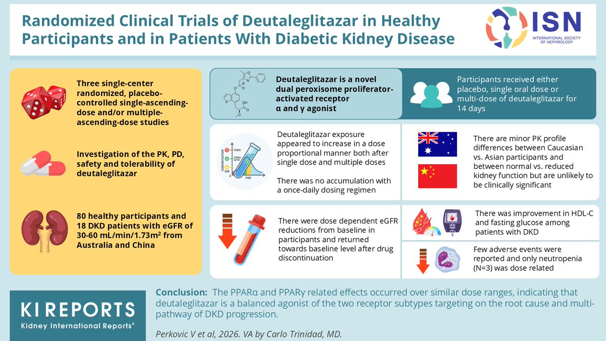 KIReports's tweet photo. Randomized Clinical Trials of #Deutaleglitazar in #Healthy Participants and in Patients with #Diabetic #KidneyDisease

#VisualAbstract by  @hellokidneyMD https://t.co/dyA051T8Ei