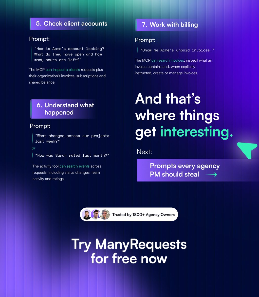 ManyRequests's tweet photo. Less clicking around. Less “waaaaaiiit, which tab was that in?”

Just ask.

And we’re only getting started 👀

Try ManyRequests free at https://t.co/X0sCUA16CL and connect your favorite AI assistant. https://t.co/R2F57psw8G