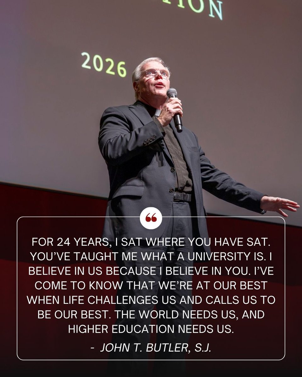 BostonCollege's tweet photo. In his first University Convocation address, University President Jack Butler, SJ, warmly greeted the audience as friends and colleagues who had helped make his career at BC a memorable one—and who now would help him continue Boston College's success. https://t.co/3CuVv5BjHI https://t.co/RKVrnOQXDH