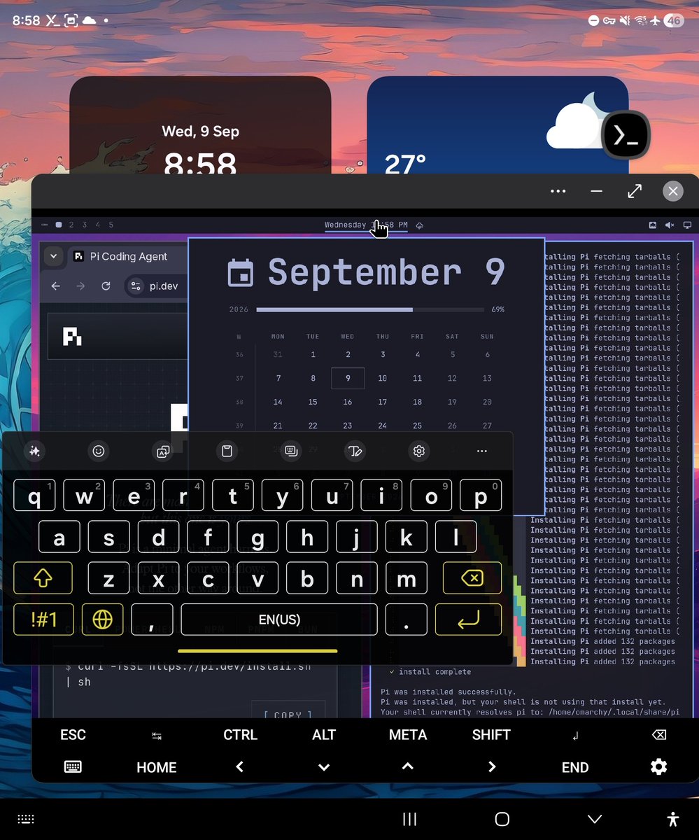 copongcopong's tweet photo. @dhh tweaking @OmarchyLinux on samsung z fold 4, termux X11, with the help of @pidotdev https://t.co/ZpCur7ZF6Q