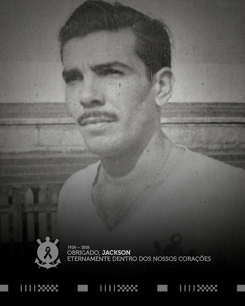 Corinthians's tweet photo. O Sport Club Corinthians Paulista informa, com imenso pesar, o falecimento de Jackson Nascimento, ex-meia do Corinthians.

Jackson era o jogador mais velho entre os atletas que vestiram a camisa do Corinthians. Campeão paulista pelo Clube, era também o último remanescente vivo do ataque que marcou 103 gols no título estadual de 1951.

Vestindo o manto alvinegro, atuou por duas temporadas, entre 1950 e 1952, somando 57 jogos e 35 gols marcados.

O Sport Club Corinthians Paulista manifesta sua solidariedade aos familiares e amigos de Jackson Nascimento neste momento de dor e luto.

Eternamente dentro dos nossos corações.