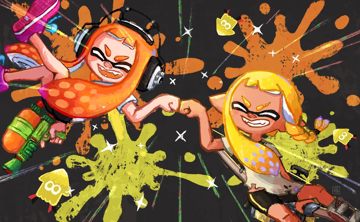 Maki_splakugaki's tweet photo. スプラ3四周年おめでとう！
過去絵でお祝い🤜✨🤛 https://t.co/5v4vVAk5f7