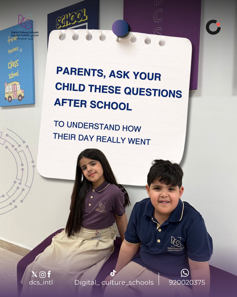 DCS_INTL's tweet photo. A thoughtful question can open a more meaningful conversation after school.

Try one with your child tonight.

Al Fayha Branch | Irqah Branch | Al Munsiyah Branch https://t.co/Q1f4QL4irP