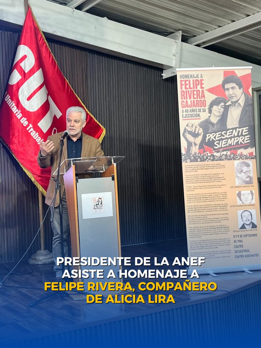 anefchile's tweet photo. El presidente de la #ANEF, José Pérez Debelli, participó en el homenaje a Felipe Rivera Gajardo, a 40 años de su ejecución por la dictadura. Como Confederación reafirmamos nuestro compromiso con la memoria, la verdad y la justicia. #AFEP #DerechosHumanos https://t.co/JcasdLmYy9