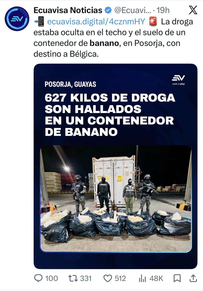 TheChipi's tweet photo. Curioso que no mencione la droga incautada en contenedores de banano.

Curioso. https://t.co/KK7c9gmr0y