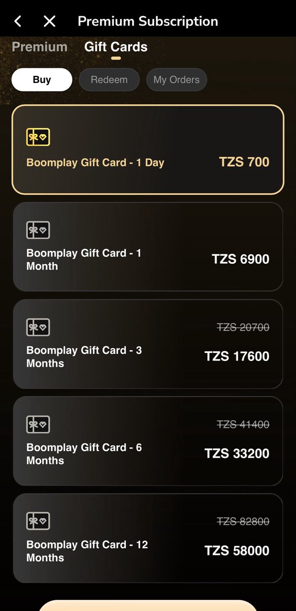 BoomplayHelp's tweet photo. 🎵 How to Subscribe on Boomplay using Gift Cards 

1️⃣ Open the Boomplay app
2️⃣ Tap the Account/Menu icon
3️⃣ Go Premium/Subscribe
4️⃣ Choose your preferred plan — Daily, Weekly, or Monthly
5️⃣ Complete payment using Mobile Money or your linked card

Enjoy unlimited music! 🎶✨ https://t.co/qFuC8ubCAA