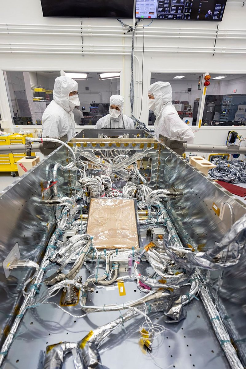 NASA_Marshall's tweet photo. NASA’s Dragonfly is getting wired up!

These bundles of cables and connectors make up the spacecraft’s electrical harness. 

Read about the team's progress connecting the harness to science instruments ahead of Dragonfly's scheduled launch in 2028 >> https://t.co/vUbhrUNaC1 https://t.co/4DzyevI9rW