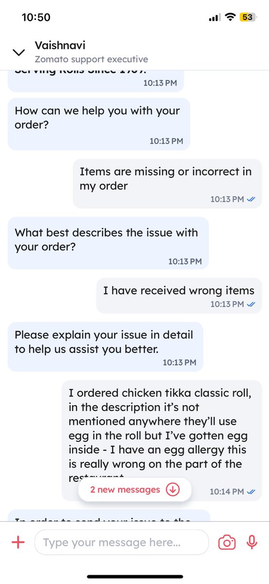 Mashaaaax's tweet photo. @zomato @TibsFrankie this is unacceptable.

I ordered a chicken roll from Tibs Frankie, and nowhere in the description was it mentioned that the preparation involved egg. FYI, I have a serious egg allergy. https://t.co/XllP30wPFR