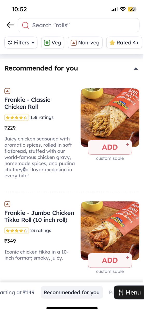 Mashaaaax's tweet photo. @zomato @TibsFrankie this is unacceptable.

I ordered a chicken roll from Tibs Frankie, and nowhere in the description was it mentioned that the preparation involved egg. FYI, I have a serious egg allergy. https://t.co/XllP30wPFR
