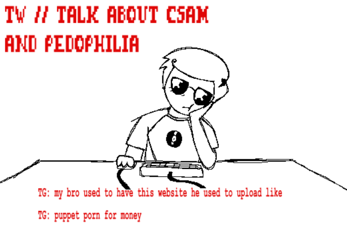 DuckierKarma390's tweet photo. comic about bros "plush rump" site and how it could have affected dave
-
PLEASE READ THE WARNINGS.
1/3 https://t.co/AVAjsImahz
