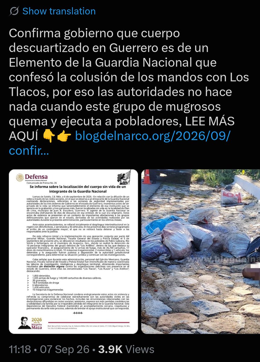 JavierRegata's tweet photo. @tinomio1 @GN_MEXICO_ Tus jefes coludidos de la guardia te van a terminar desmembrado campeón por combatir la corrupción https://t.co/jXTlKKg9if