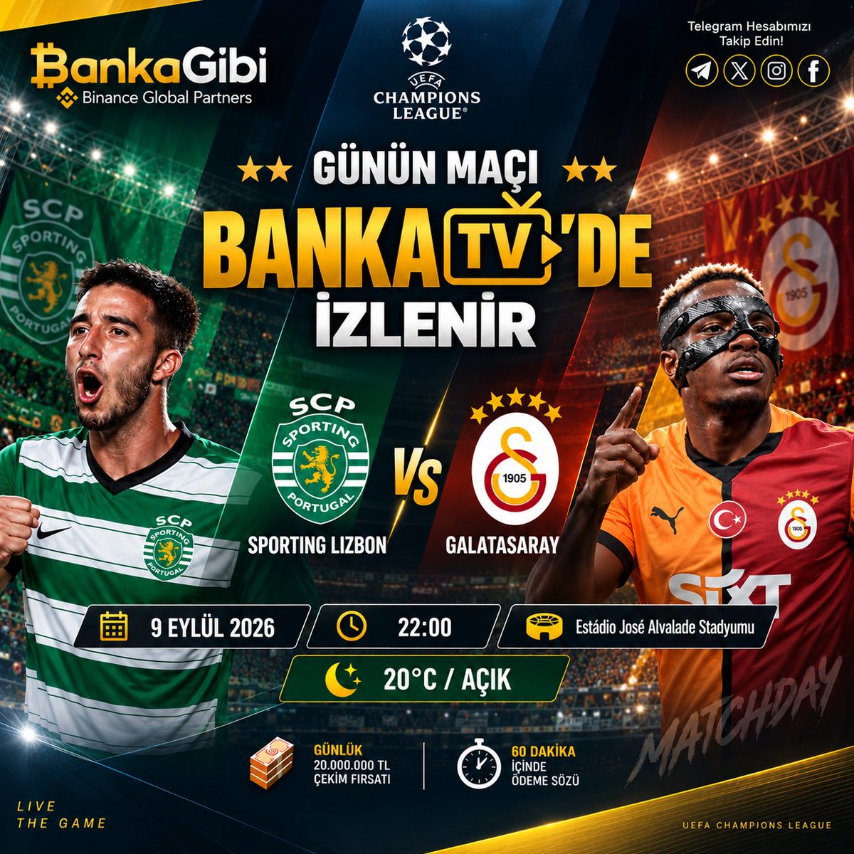 bankagibisocial's tweet photo. SPORTİNG LİZBON VE GALATASARAY MAÇI VAR! CANLI MAÇI LİNKTEN İZLE!

PROFİLDE BEDAVA BONUS!  Adrese tıkla kesintisiz olarak maçı izle! https://t.co/ycrtpMHahF   
YORUMLARDA DOĞRU SKORU BİLENE 1250TL HEDİYE!
https://t.co/js6TZOd5NR

#BugünGünlerdenGALATASARAY #SCPvGS #UCL #canlımaç https://t.co/TKho5qiIFz