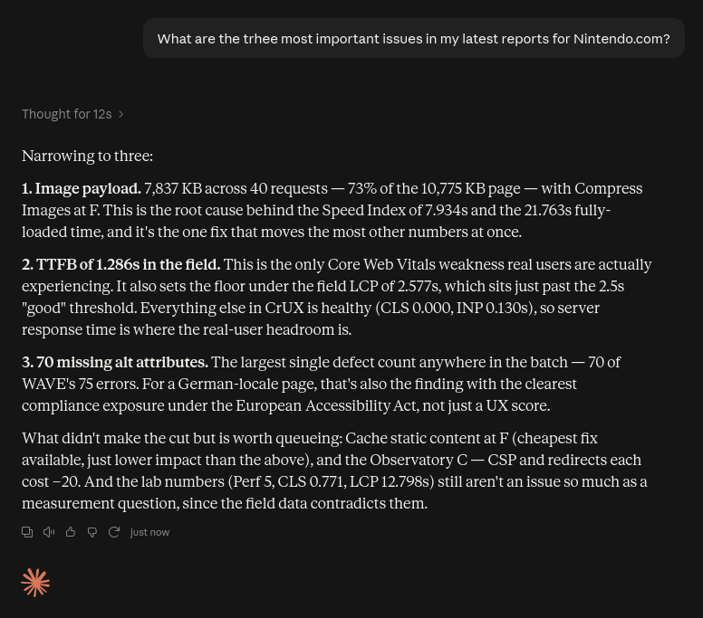 WebPerfReport's tweet photo. Your WPR report history can already become part of your #AI workflow. ✨

No MCP required.

Using #Claude:
Connect Gmail/Microsoft
Find your latest WPR reports
Ask questions
Analyze history + generate charts

One prompt. Four reports. One clear trend. https://t.co/PLkM8gfKRN