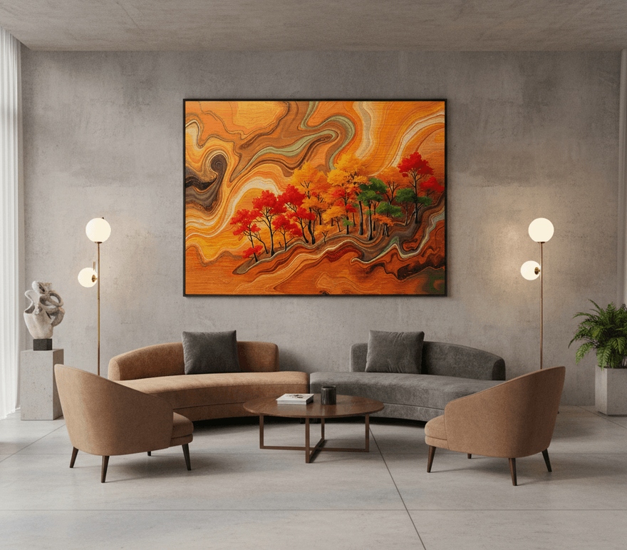 Esmonbijouart's tweet photo. Fall vibes, but make it abstract. 🍂✨ Mesmerizing swirling patterns capture the hypnotic essence of autumn. Perfect for adding warm, vibrant energy to your space. #AbstractArt #FluidArt https://t.co/ImIJZePCZl