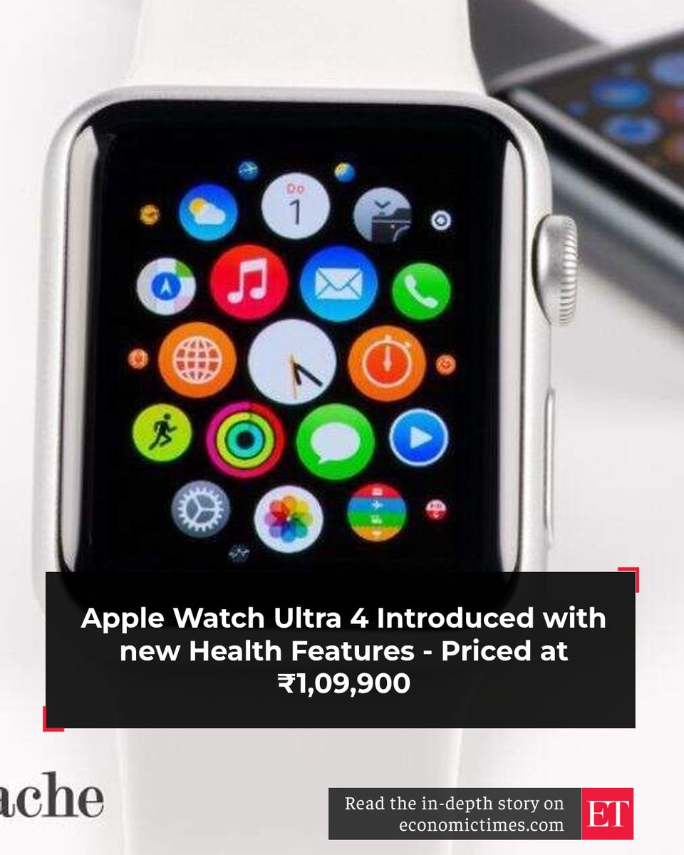 EconomicTimes's tweet photo. Apple’s rugged watch gets tougher | Apple has introduced the Watch Ultra 4 at ₹1,09,900, with a redesigned Health Sensing System, S11 chip and extended battery life.
Full report here: https://t.co/ZQlN3W3rX2
#Apple #AppleWatch #WatchUltra4 #Technology #Wearables https://t.co/72wtyHEB0u