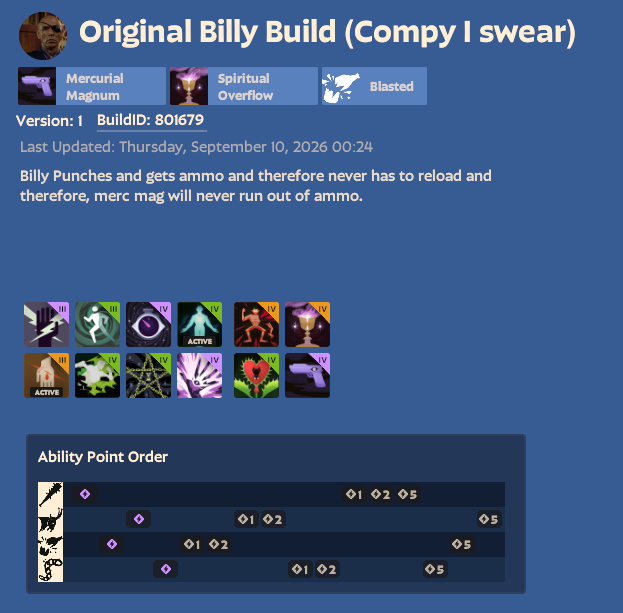 voladile_o7's tweet photo. Been tinkering for a long time with Billy and finally have come to a build that I like. Hope you guys enjoy running it! #deadlock https://t.co/sMVXD0thPe