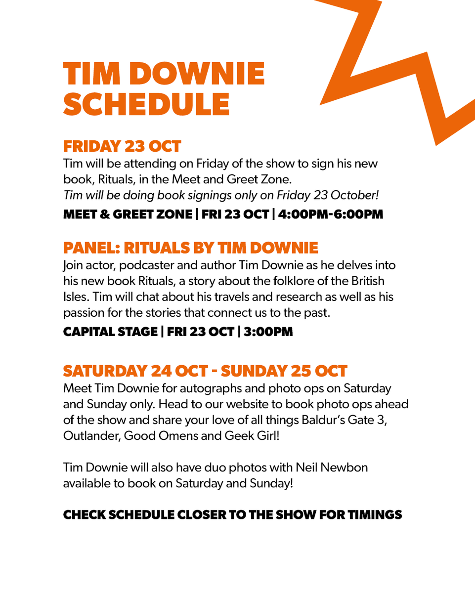 MCMComicCon's tweet photo. Tim Downie is heading to MCM London! ✨

Tim will be doing book signings only on Friday.
On Saturday and Sunday, Tim will be doing autographs and photo ops, plus duo photo ops with Neil Newbon.

Buy MCM London tickets: https://t.co/XQ3aVPC23w https://t.co/EizEL2Zie7