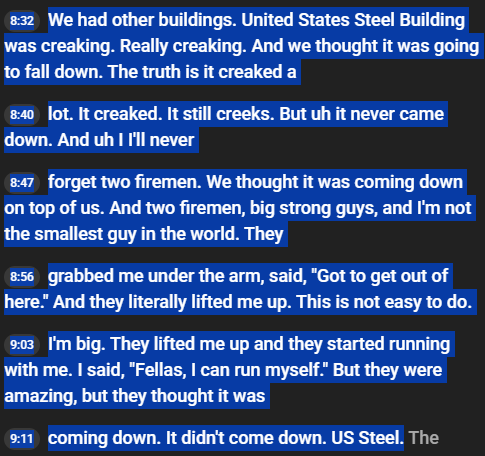 tr0p0d's tweet photo. @CrazyFenaker @LucasSa56947288 He didn't say he was in the US Steel Building on 9/11 https://t.co/xIggC6dhUP